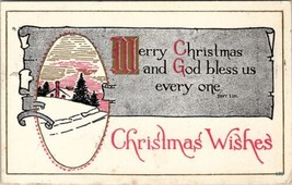 Merry Christmas Black White Red Gold Tiny Tim Greeting 1916 Postcard W10 - $5.95