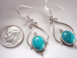Nicely Accented Blue Turquoise 925 Sterling Silver Dangle Earrings Corona Sun - £10.54 GBP