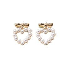 Pearl &amp; 18K Gold-Plated Bow Heart Drop Earrings - £10.34 GBP