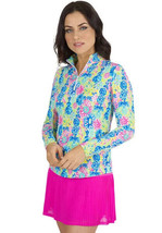 Nwt Ladies Ibkul Lilli Hot Pink Multi Long Sleeve Mock Golf Shirt S M L Xl - £63.79 GBP