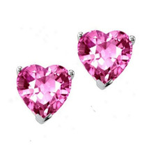 2 CT Coeur Simulé Saphir Rose Solitaire Boucles D&#39;Oreilles 14K Plaqué or Blanc - £40.23 GBP