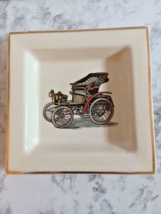 7&quot;x7&quot; Vintage Square Antique Car Tray Trinket Dish Ash Tray White Gold Ceramic - £7.09 GBP