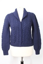 Vtg 80s Brooks Brothers M Blue Wool Bobble Popcorn Cable Knit Cardigan Sweater - £59.44 GBP