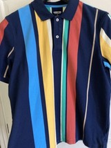 VTG 90s Lands&#39; End Striped Colorblock Polo Shirt Men&#39;s m-l - £24.05 GBP