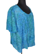Catherines Blue Teal Floral Burnout Button Up Short Sleeve Top Plus Size 5X - £19.69 GBP