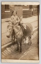 RPPC Sidewalk Photo With Donkey And Girls Ardell Holds Irene c1910 Postcard Q22 - £11.51 GBP