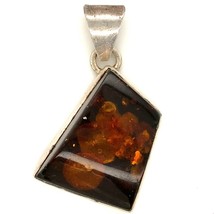 Vintage Sterling Silver Asymmetrical Chunky Succinite Baltic Amber Stone Pendant - £67.25 GBP
