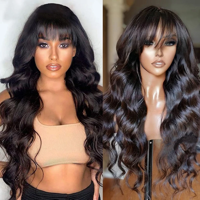 Body Wave Lace Front Wig Human Hair Wigs With Bangs Glueless 13x4 Lace Front - £71.14 GBP+