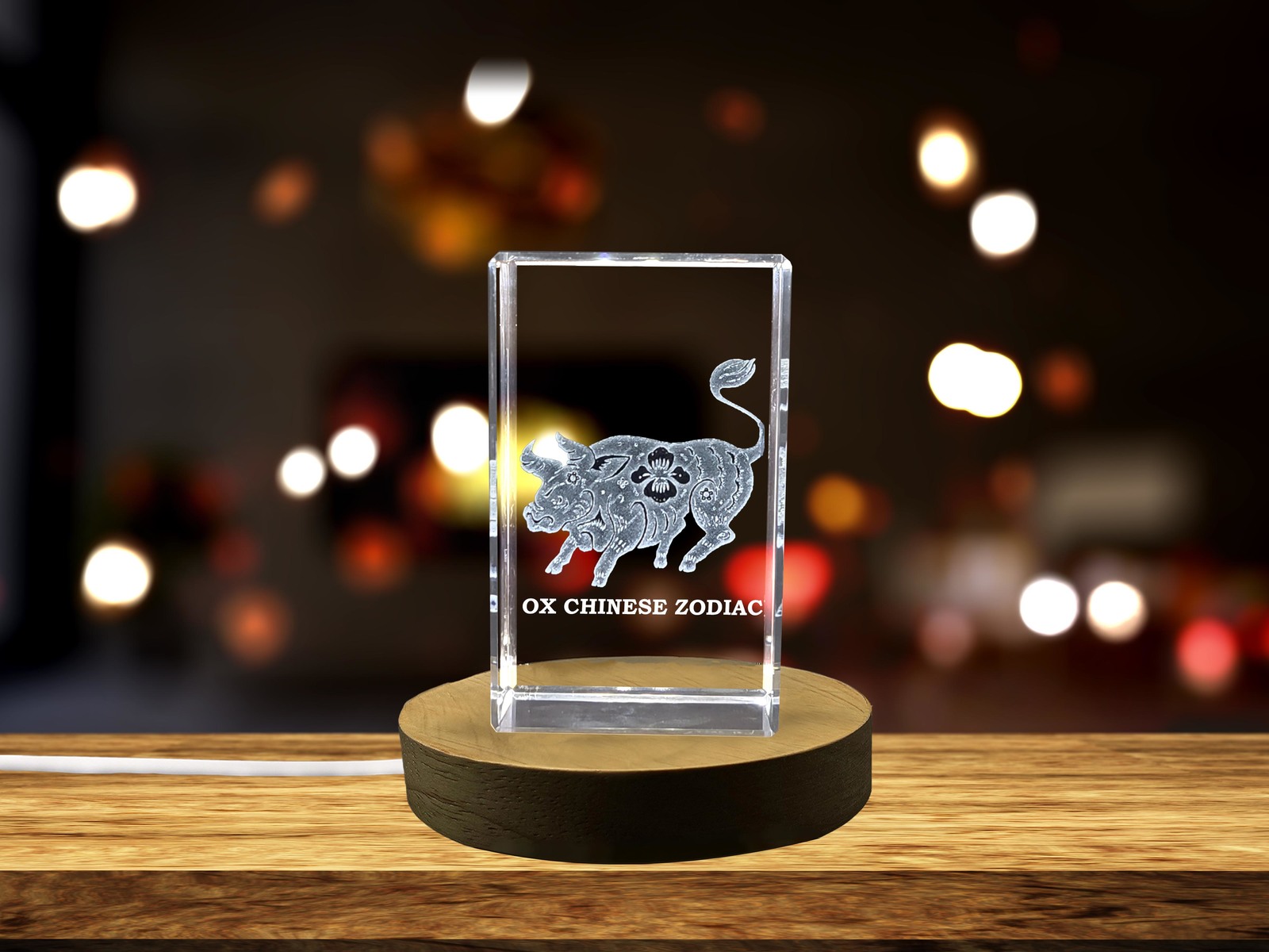 LED Base included | Ox Year Crystal Gifts | Beautiful 3D Engraved Zodiac