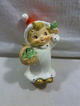 Vintage Lefton Japan Ceramic Christmas Angel Boy with Holly Basket Figur... - $39.36 CAD