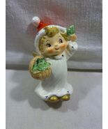 Vintage Lefton Japan Ceramic Christmas Angel Boy with Holly Basket Figur... - $27.95