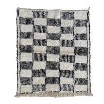 Handmade wool berber carpet - Beni Ourain moroccan rug made from wool with black - £360.63 GBP