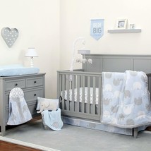 Crib Bedding Baby Boy Elephant 8-Piece Set Nursery Blue Grey Comforter Sheets - $117.53