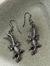 Very Nice Reticulated Silvertone Salamander or Lizard Dangle Earrings for Pierce - £11.90 GBP