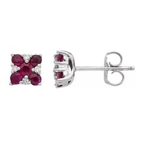 0.80CT Labor Erstellt Rubin &amp; Diamant Squaer Cluster Ohrstecker Weiß Ver... - £31.81 GBP