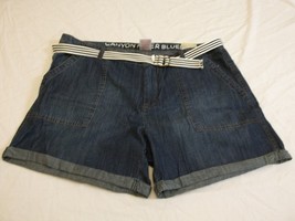 Women&#39;s Missy Canyon River Blues Size 16 Cuffed Jean Shorts W Blue Belt NEW - £16.45 GBP