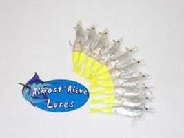 Artificial Soft Plastic Inshore Shrimp Lure Pre-Rigged Pearl/Chartreuse 10 Pack - £17.57 GBP