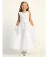 Girls White First Communion Dress w/ Embroidered Tulle &amp; Sequins Dress (... - $233.44