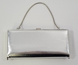 Silver Tone Rectangle Clutch Hand Bag Evening Dress Purse Snake Chain Strap - $11.87