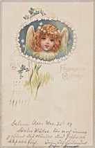 Froliche Ostern~Happy Easter~Beautiful Young ANGEL~1907 Embossed Postcard - £4.48 GBP