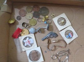 Vintage Junk Drawer lot Tokens political tags Rings Chevy Ford - £14.64 GBP