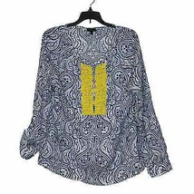 Talbots Blouse Size Large Top Blue White Floral With Yellow Bead Design Womens - £17.25 GBP