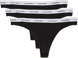 Calvin Klein Women&#39;s Modern Logo Thong 3-Pack Black Small New - $29.00