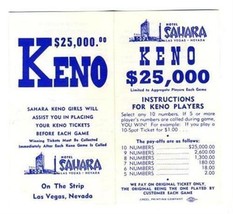 Hotel Sahara Las Vegas Nevada Instructions for Keno Players  Brochure 1970s - £17.12 GBP