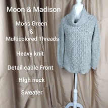 Moon &amp; Madison Moss Green  Multi Color Threads Detail Knit Sweater SiZE M - £15.14 GBP
