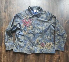 euc CHICOS brocade Embroidered Jeans Jacket 3 XL Metallic Stitched Sequins Beads - £23.17 GBP