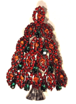 Christmas Tree Brooch Pin Multi Tiers Red Green Rhinestones Antique Setting - £31.86 GBP