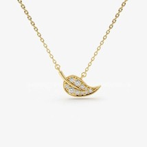 14k Yellow Gold Plated 1/4CT Round Cut Moissanite Leaf Charm Pendant Necklace - £91.39 GBP