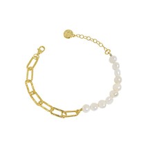 Hollow Chain Natural Pearl Sterling Silver Bracelet - £20.56 GBP