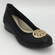 Charlie Paige Comfort Flats Size 6 Slip On Shoes Black Gold Tone Metal M... - $13.98