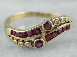 1.22CT Round Cut Ruby &amp; Diamond 14K Yellow Gold Over Wedding Band For Gift - £73.96 GBP
