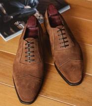 Handmade Brown Suede leather Cap Toe Wing Shoes For Men&#39;s  - £126.00 GBP