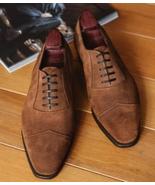 Handmade Brown Suede leather Cap Toe Wing Shoes For Men&#39;s  - £125.62 GBP