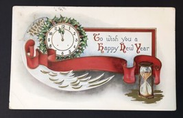 To Wish You a Happy New Year Clock Embossed Antique c.1917 PC - £7.97 GBP