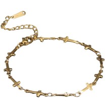 Christian Cross Charm Ankle Bracelet Gold PVD 316L Stainless Steel 7-9in Long - £10.33 GBP