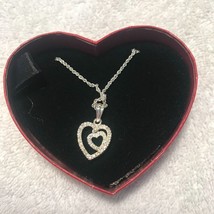 Vintage Avon 2004 Rhinestone Heart Necklace in Keepsake Box Silvertone - $35.00