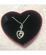 Vintage Avon 2004 Rhinestone Heart Necklace in Keepsake Box Silvertone - £27.64 GBP