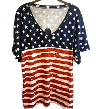 XL Patriotic Flag Knit Top Stars Stripes Red Blue 4th of July Shirt NEW ... - $15.88
