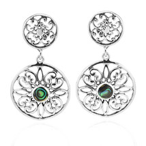 Mesmerizing Sterling Silver Stacked Circles w/ Abalone Shell Post Drop Earrings - £18.27 GBP