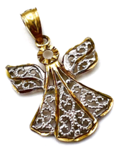 Vintage Signed OTC Two Tone Diamond Cut 10K Gold Petite Filigree Angel Pendant - £60.14 GBP