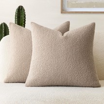 Foindtower Pack Of 2, Curly Faux Fur Decorative Throw Pillow Covers Soft, Beige. - £26.95 GBP