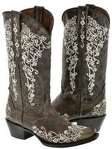 Womens Western Wear Cowboy Boots Black Leather Floral Embroidered Snip Toe Bota - £99.91 GBP