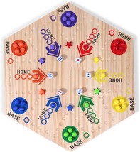 Wooden Board Game Marble Game Board Game Double Sided Painted for 6 and 4 Player - £36.96 GBP