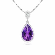 ANGARA 9x6mm Natural Amethyst Teardrop Pendant Necklace with Diamond in Silver - £133.86 GBP+