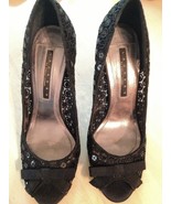Laundry Women&#39;s Shoes By Shelli Segal Black Lace With Sequins Shoe Size 7.5 - $226.18 MXN