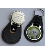 Genuine Leather Personalised Engraved Key Ring FOB with Shih TZU Picture - $380.13 MXN